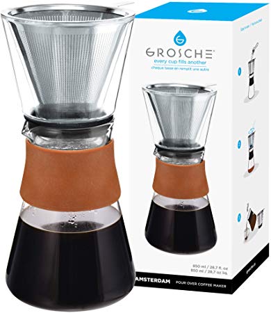 GROSCHE Amsterdam Craft Pour Over Coffee Maker with Double Walled Glass top, Removable Coffee Pot, and Permanent Coffee Filter. 850 ml, 27.6 fl oz Capacity Pour Over Coffee dripper
