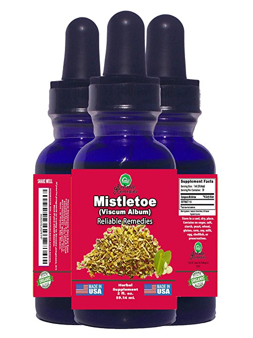 2 OUNCE! - MISTLETOE! (Viscum Album) BY RELIABLE REMEDIES! - FREE HOME HERBAL HINTS eBook! - MADE IN AMERICA! - ORGANIC LIQUID EXTRACT! - ALCOHOL FREE! - 100% MONEY BACK GUARANTEE!* - SALE NOW!
