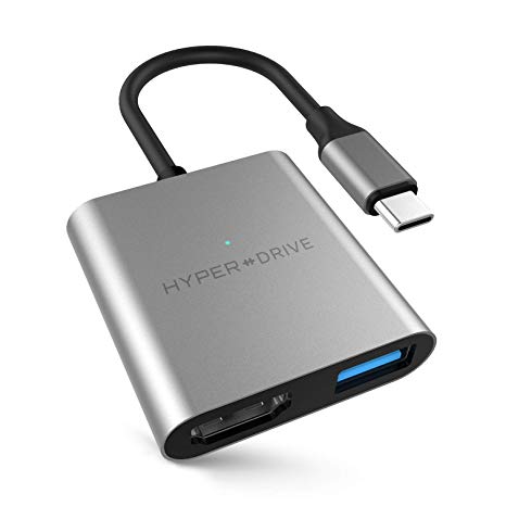 HyperDrive 3 in 1 USB C hub Adapter, USB C to 4K HDMI, USB A,Type C w Charging & Compatible w MacBook Pro/Air, iPad Pro, Surface Go, Chromebook, Dell XPS, Windows Laptop, Dex Mode S9/S10/Note - Grey