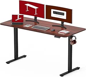 SANODESK Electric Standing Desk 55 x 28 Inches Whole-Piece Desktop Height Adjustable Stand Up Desk w/6-Button Controller Ergonomic Computer Desk for Home Office, Black Frame   Mahogany Tabletop