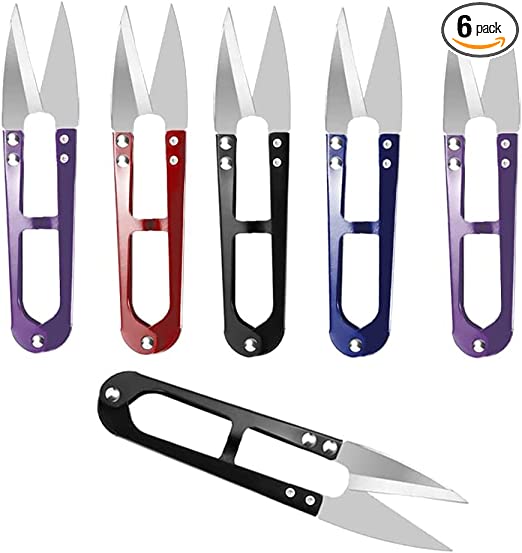 JINJIAN Thread Snips, 4.9'' Sewing Scissors U Shape Yarn Cutter 6PCS Small Trimming Clippers for Embroidery Cross Stitch Sewing Craft Supplies(COLOR RANDOM)
