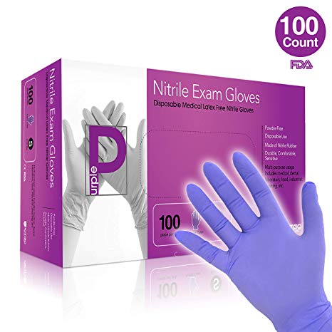 Kitgo Premium Nitrile Exam Gloves, Powder-Free Medical Disposable Gloves, FDA ASTM Approved, Small Size, Purple, Box / 100