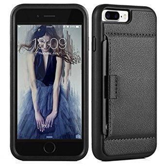 iphone 7 Plus Case, ZVE [Slim Fit] Card Holder Ultra Protective Hybrid Case For Apple iPhone 7 Plus 2016 Shockproof Leather Wallet Credit Card Slot Holder Case for Apple iphone 7 Plus (2016) - Black