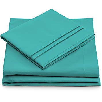 Split King Bed Sheets - Turquoise Luxury Sheet Set - Deep Pocket - Super Soft Hotel Bedding - Cool & Wrinkle Free - 2 Fitted, 1 Flat, 2 Pillow Cases - Teal SplitKing Sheets - 5 Piece