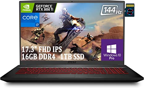 MSI Katana GF76 17 Gaming Laptop I 17.3inch Full HD IPS 144Hz I 11th Gen Intel 8-Core i7-11800H I 16GB DDR4 1TB SSD I RTX 3050 Ti 4GB I Backlit Nahimic USB-C Win10 Pro   32GB MicroSD Card Black