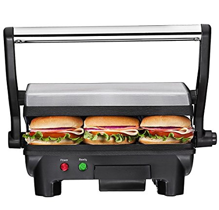 Chefman Panini Press Grill, and Gourmet Sandwich Maker Non-Stick Coated Plates, Opens 180 Degrees to Fit Any Type or Size of Food, Stainless Steel Surface and Removable Drip Tray - RJ02-180