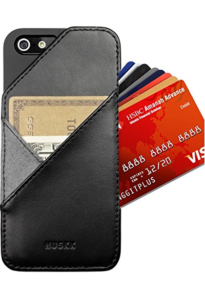 [iPhone SE/5/5S] Slim Leather Wallet Case - Up to 8 Cards Plus Cash - Quickdraw by HUSKK - [QDPH5B] - Black
