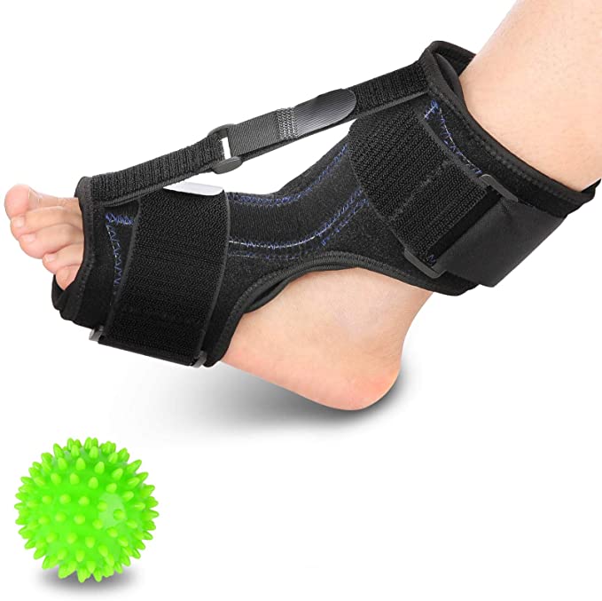 CHARMINER Plantar Fasciitis Night Splint,Improved Dorsal Night Splint with Massage Ball,Adjustable Ankle Foot Drop Orthotic Brace for Plantar Fasciitis, Heel and Ankle Pain for Women Men