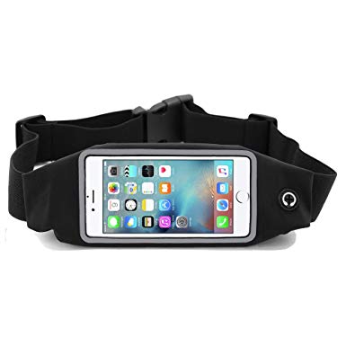 i2 Gear Running Belt with Touch Screen Access - Cell Phone Belt Holder with Adjustable Strap and Zipper Case for iPhone 6 6S (4.7), iPhone SE 5 5S 5C, Samsung Galaxy S7 S6 S5 S4 Moto, HTC One (Black)