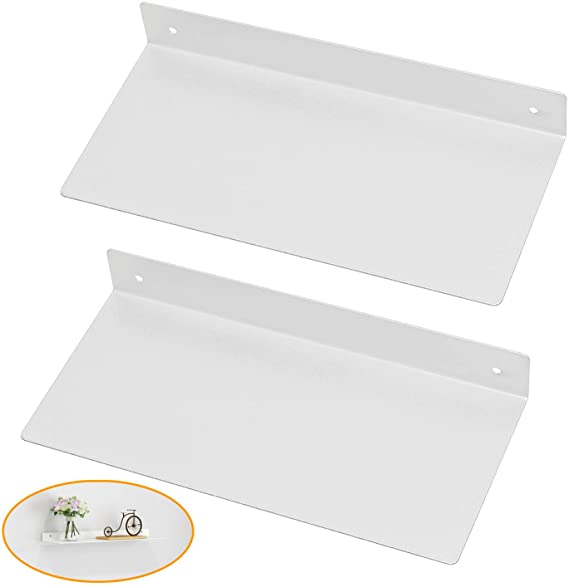 KWESOR Floating Shelves 12’’ x 5’’, Mini Display Wall Shelf for Nintendo Switch Smart Speaker Collection, Wall Mounted Metal White Small Bathroom Shelf, Set of 2