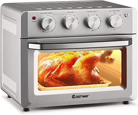 COSTWAY Toaster Oven Countertop, 7-in-1 Convection Oven W/ Air Fry, Bake, Broil, Toast, Dehydrate, Pizza, Warm Function, 1550W Air Fryer Toaster Oven with Timer, Temperature Control, 5 Accessories, Sliver