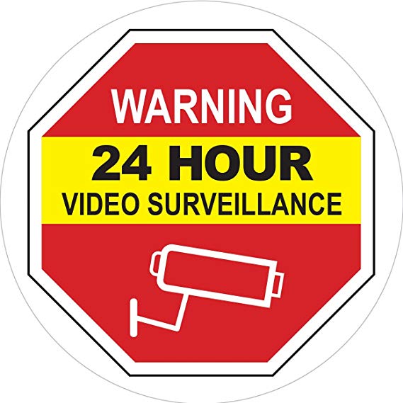 Video Surveillance Warning Sign - Inside Window Static Cling Decal for Home & Business - 5 x 5 in.