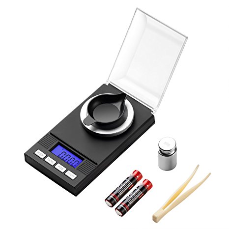 Milligram Scale 50g / 0.001g Digital Jewelry Gun Powder Scale for Reloading Microgram Scale With Back-lit LCD Display Batteries Included (50g)