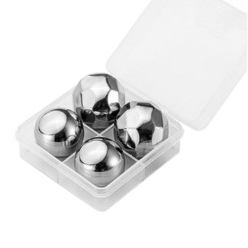 Whiskey Stones Set Ice Cube Wine Chillers SUS 304 Stainless Steel Chilling Rocks Sipping Stones for Drinking Soda Juice / Physical Cooling / Cold Compress, Storage Box as Gift (4, Diamond Ball & Ball)