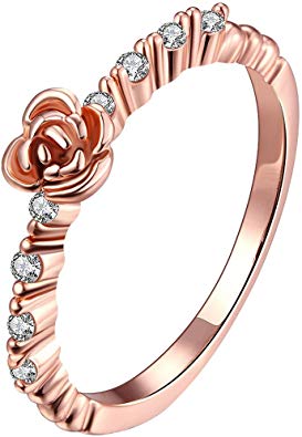 LWLH Jewelry Womens 18k Rose/White Gold Plated Roses Flower Cubic Zirconia CZ Love Eternity Ring Wedding Band