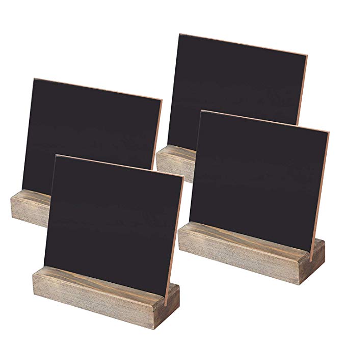 Fasmov Tabletop Chalkboard Signs with Wood Base Stands 5" X 6"- Pack of 4