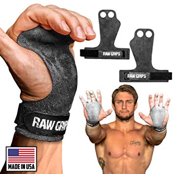 JerkFit RAW Grips - 2 Finger Leather Hand Grips for Gymnastics & Cross Training - Full Palm Protection 4 WODs Weightlifting Calisthenics Pull ups - Prevents Rips & Blisters