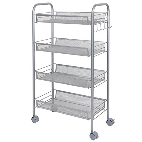 Lifewit Metal Mesh Storage Units Rolling Cart with 4 Baskets, Shelf Trolley Suitable for Office, Kitchen, Home