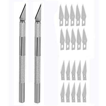 Mlife Precision Caving Knife Stainless Steel Hoppy Knives for DIY Art Work Cutting, 2 Pcs Sculpture Knives with 20 Spare Blades