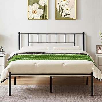 VECELO Full Bed Frame, 14 Inch Metal Platform with Headboard, Heavy Duty Steel Slat Support, No Box Spring Needed, Easy Assembly