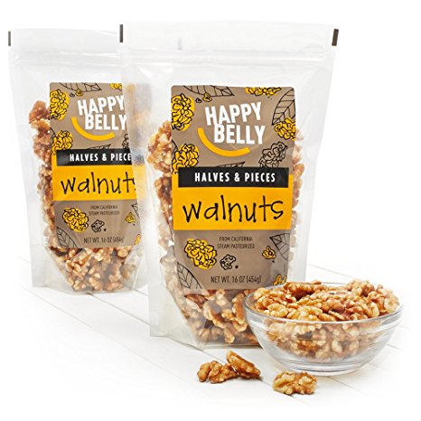 Happy Belly California Walnuts, Halves and Pieces, 16 Ounce,  Pack of 2