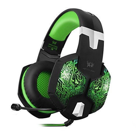 BenGoo Gaming Headset PC Headset with Microphone 3.5mm Stereo Over-ear Headphones for PC Laptop Computer (Black and Green)