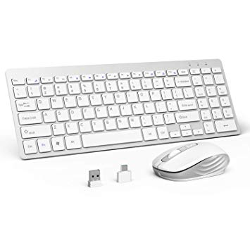 OMOTON Wireless Keyboard and Mouse Combo, 2.4GHz Ultra-Thin Wireless Keyboard and Mute Mouse with USB Receiver for PC Desktop Laptop with Windows XP/7/8/10/Vista, White