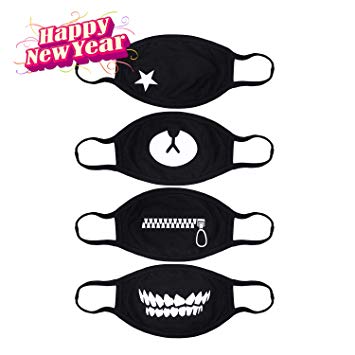 MEZETIHE Mouth Mask, 4Pcs Pack Unisex Korean EXO Mask Anti-dust Black Cotton Facial Kpop Mask