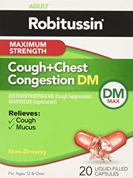 Robitussin Cough Plus Chest Maximum Strength Congestion Capsules, 20 Count