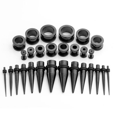 PiercingJ 28pcs 12G-00G / 12G-1/2" Surgical Stainless Steel Tapers Stretching Kit   Flared Ear Tunnel Stretcher Set