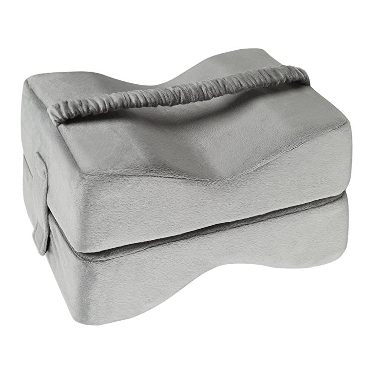 TTLIFE Nerve Pain Relief Memory Foam Knee Pillow & Leg Rest - Ultra Smooth Velour Washable Cover - Dual Foam - Great for pains of Hip, Leg, Knee, Back and Pregnancy (Grey)