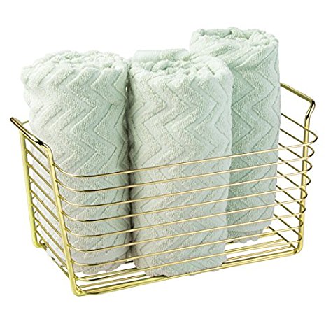 mDesign Wire Storage Organizer Basket for Bathroom, Bath Towels, Heath and Beauty Products - Medium, Gold/Brass