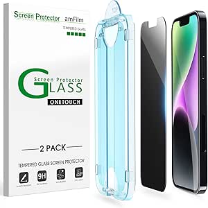 amFilm OneTouch for iPhone 14 Plus (6.7" 2022) and iPhone 13 Pro Max 6.7" Privacy Tempered Glass Screen Protector - with Easy Installation Kit, Full Coverage Case Friendly (2-Pack)