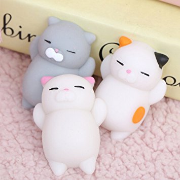 Stress Reliever Toys, 3 Pack New Kawaii Original Japan Lazy Cat Mochi Decompress Squishy Squeeze Cat Healing Toy Mini Gifts PU Gag Toys