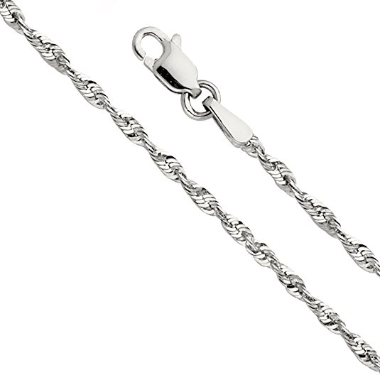 14k Yellow OR White Gold SOLID 2mm Diamond Cut Rope Chain Necklace with Lobster Claw Clasp