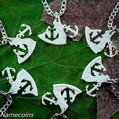 Anchor Necklace set, 6 Piece interlocking puzzle set cut by hand out of a Real Silver Dollar