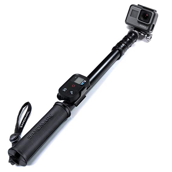 SANDMARC Pole - Metal Edition: 38-127 cm Waterproof Extension Stick (Pole) for GoPro Hero 6, Hero 5, Fusion, Session, Hero 4, 3 , 3, 2, and HD Cameras - with Remote Clip (Mount) - Lifetime Warranty