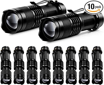 10 Pack Mini Flashlight LED Flashlight 3 Mode Flashlight SK-68 Adjustable Handheld Tactical Flashlight for Camping Hiking Outdoor Work (Black)