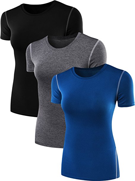 Neleus Women's 3 Pack Dry Compression Athletic Short Sleeve Shirts