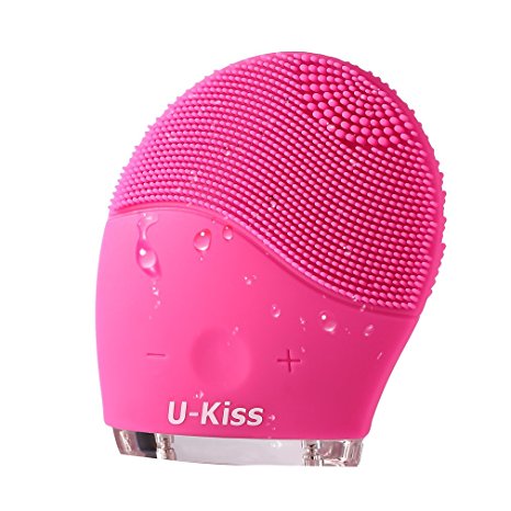 U-Kiss Silicone Cleanser Facial Cleansing Brush Waterproof Portable Sonic Safe Skin-friendly Silicone With USB Charging(Rose Red)