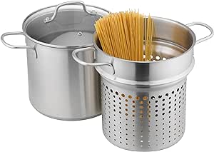 Navaris Stainless Steel Pasta Pot, 5.7 L (6.1 Qt) - Versatile Pot for Pasta, Vegetables and More - Suitable for Induction, Gas, Electric & Oven - Dishwasher Safe