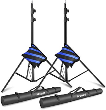 Neewer Light Stands 10 Feet/3 Meters, Pro Heavy Duty Spring Cushioned, All Metal Locking Collars, Set of 2 (Black Finish) with Carry Bags and Sandbags for Photo Video Photography HTC Vive, etc