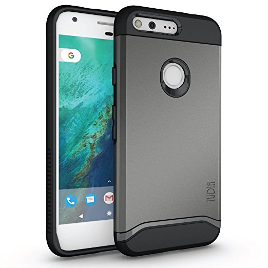 Google Pixel Case, TUDIA Slim-Fit HEAVY DUTY [MERGE] EXTREME Protection / Rugged but Slim Dual Layer Case for Google Pixel (Metallic Slate)