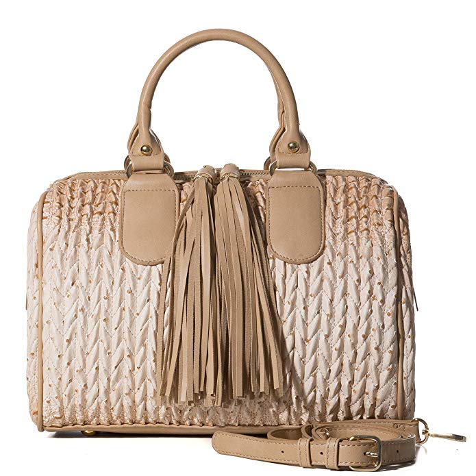 Handbag Republic Womens Vegan PU Leather Top Handle Handbag Tube Satchel Style Two Tassel Zipper Closure