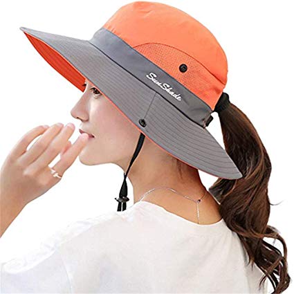 Fueerton Women's Wide Brim Outdoor UV Protection Foldable Mesh Beach Sun Hat Fishing Cap