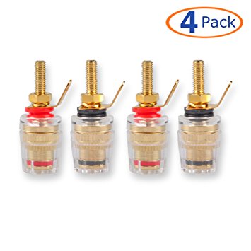 4mm Banana Plug, Conwork 2-Pack Pure Copper Binding Post for Amplifier Speaker Terminal Connector -Transparent Plastic Cover