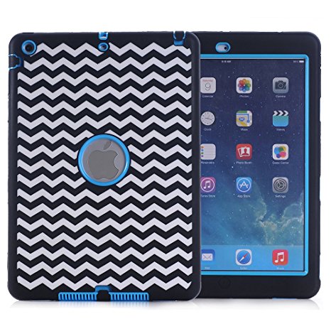 iPad Air Case, iPad A1474/A1475/A1476 Case, Hocase Shock Absorbent Hybrid Dual Layer Hard Silicone Rubber Protective Case with Cute Pattern for iPad Air 1st Generation (2013) - Chevron / Sky Blue