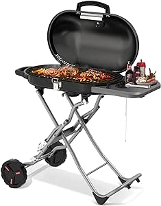 R.W.FLAME Portable 2 Burner Propane Gas Grill,15,000 BTU BBQ Grill with Top Cover Lid,406 sq.in. Grilling Areas,Built-in Thermometer, Barbecue Grill for Patio,Party,Black