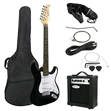 Zeny 39" Full Size Electric Guitar with Amp, Case and Accessories Pack Beginner Starter Package, Black