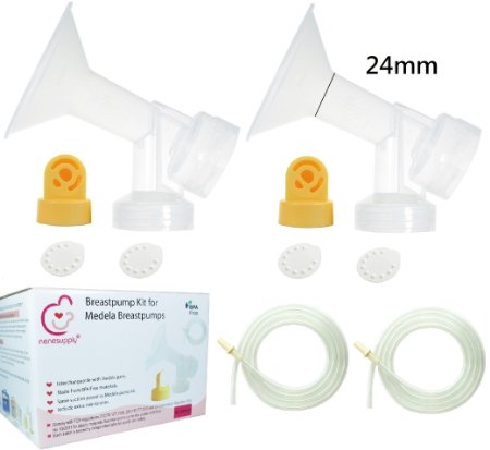 Nenesupply Pump Parts for Pump In Style Breastpump PISA with 2 Medium 24mm Breastshields 2 Valves 4 Membranes and 2 Tubing